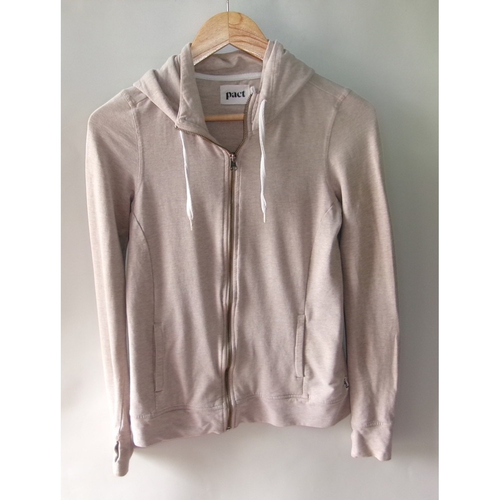 Pact Women's Light Pink Organic Cotton Zip‑Up Hoodie Size XS Thumbhole Cuffs